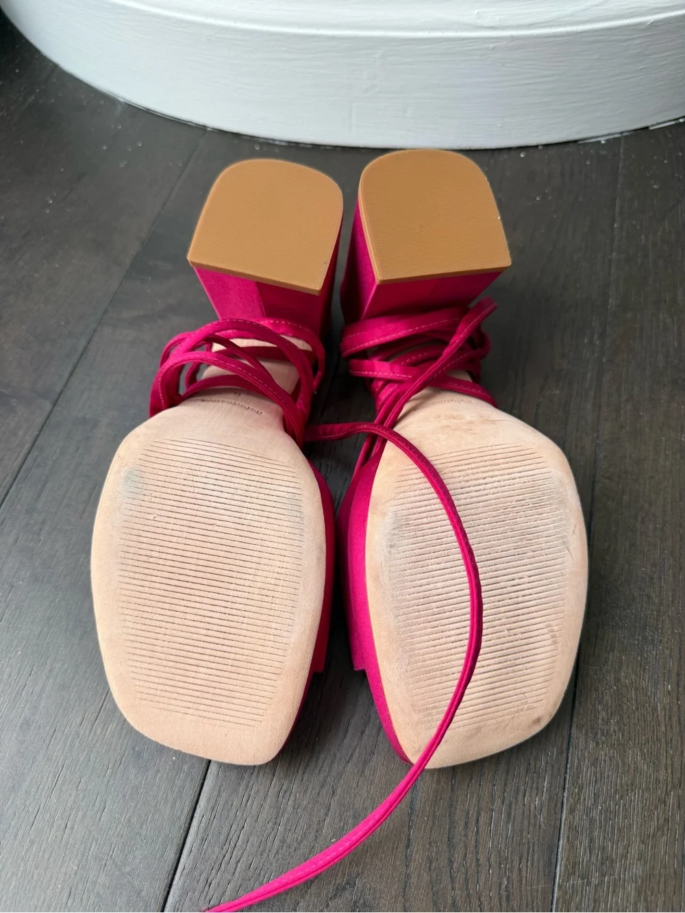 Reformation Pink Lace-Up Block Heel Sandals